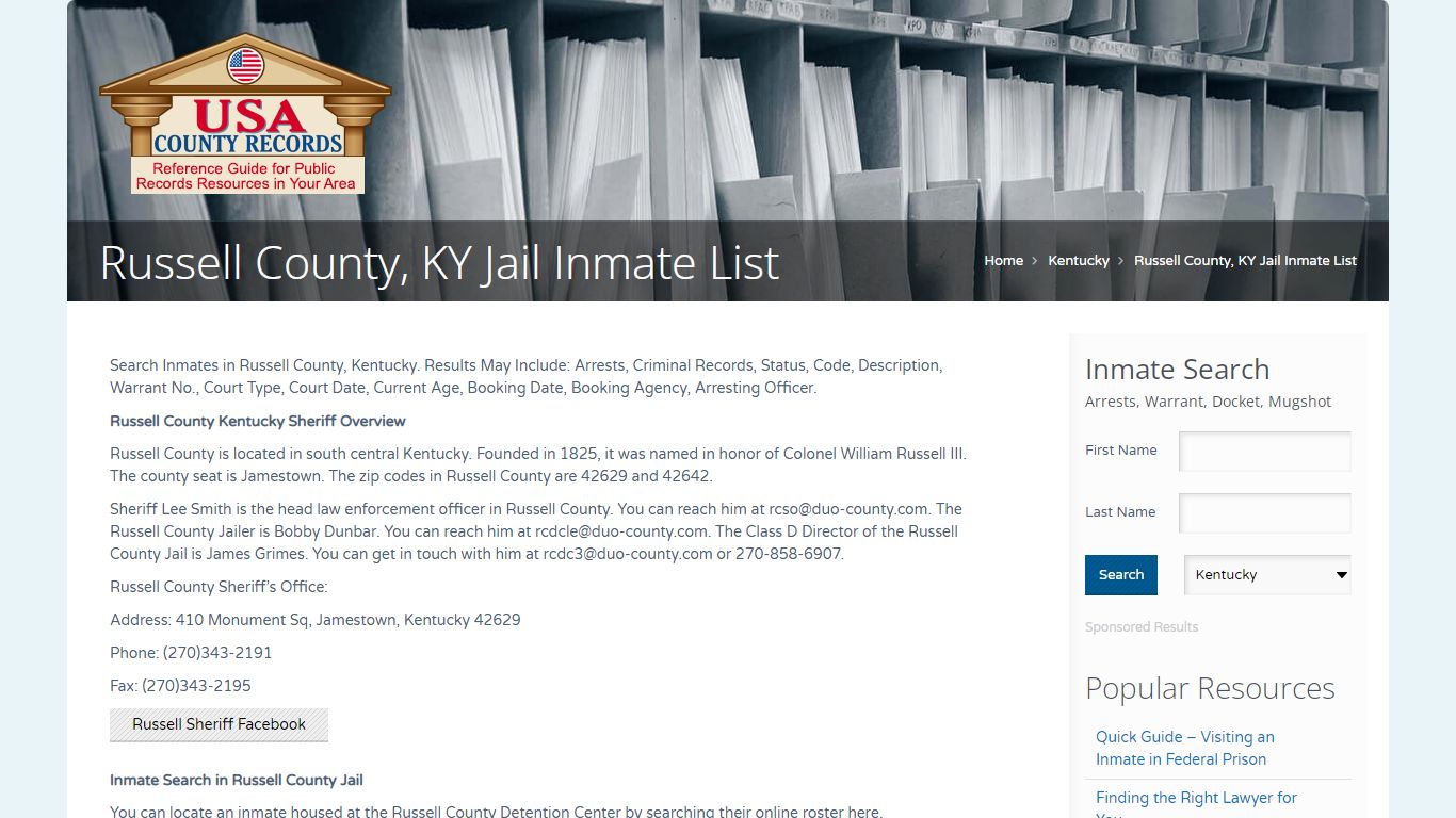 Russell County, KY Jail Inmate List | Name Search